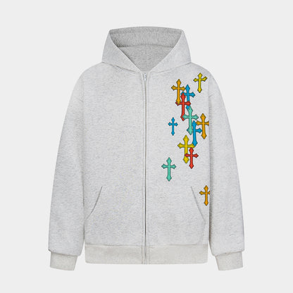 Colorful Cross Patch | Zip-Up Hoodie - Santo 