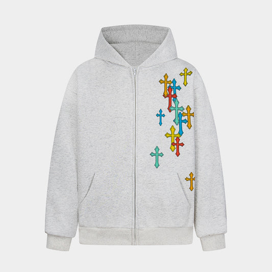 Colorful Cross Patch | Zip-Up Hoodie - Santo 