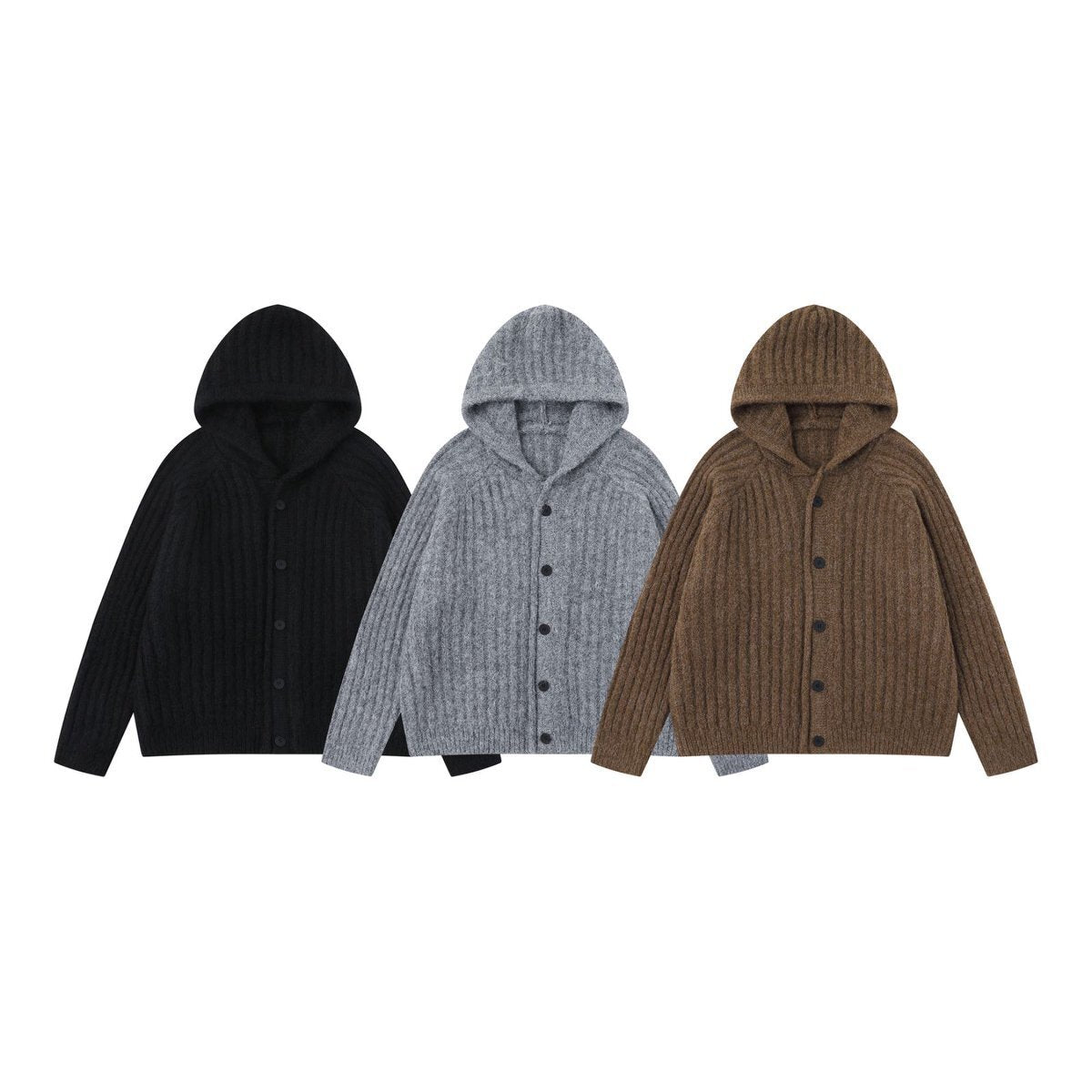 COZY LINE | Ribbed Knit Button Hoodie