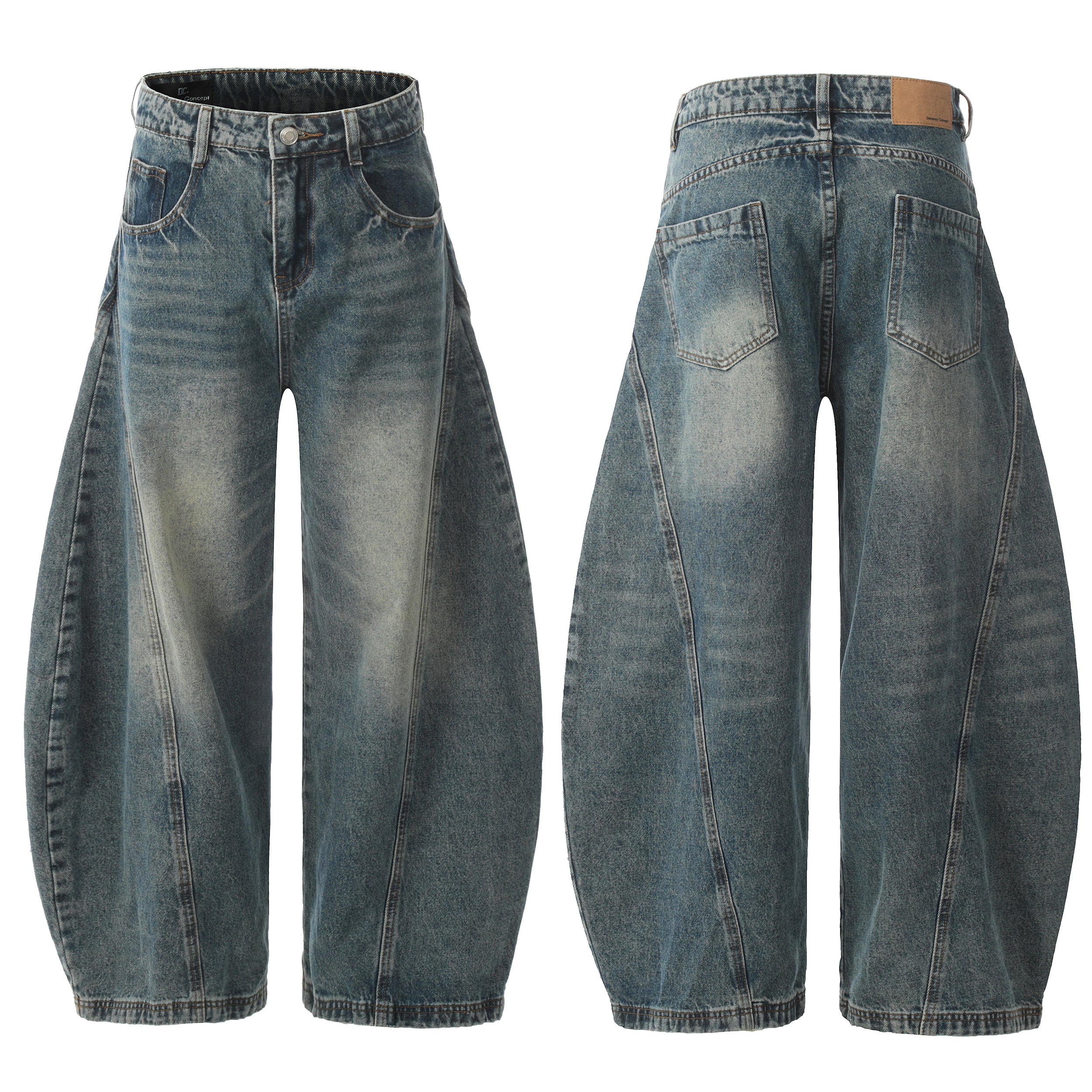 Men's Balloon-Leg Washed Denim Trousers