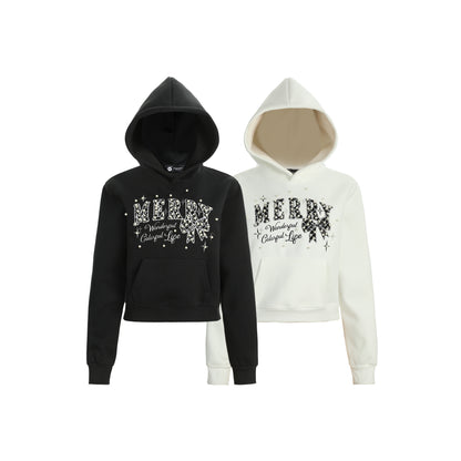 Merry Charm | Cropped Hoodie with Bow Print