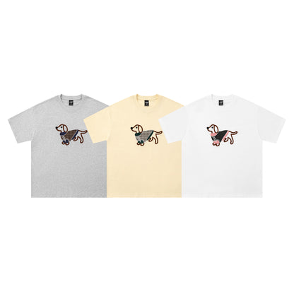 Scarf Pup | Embroidered Dog Patch Tee - Santo 