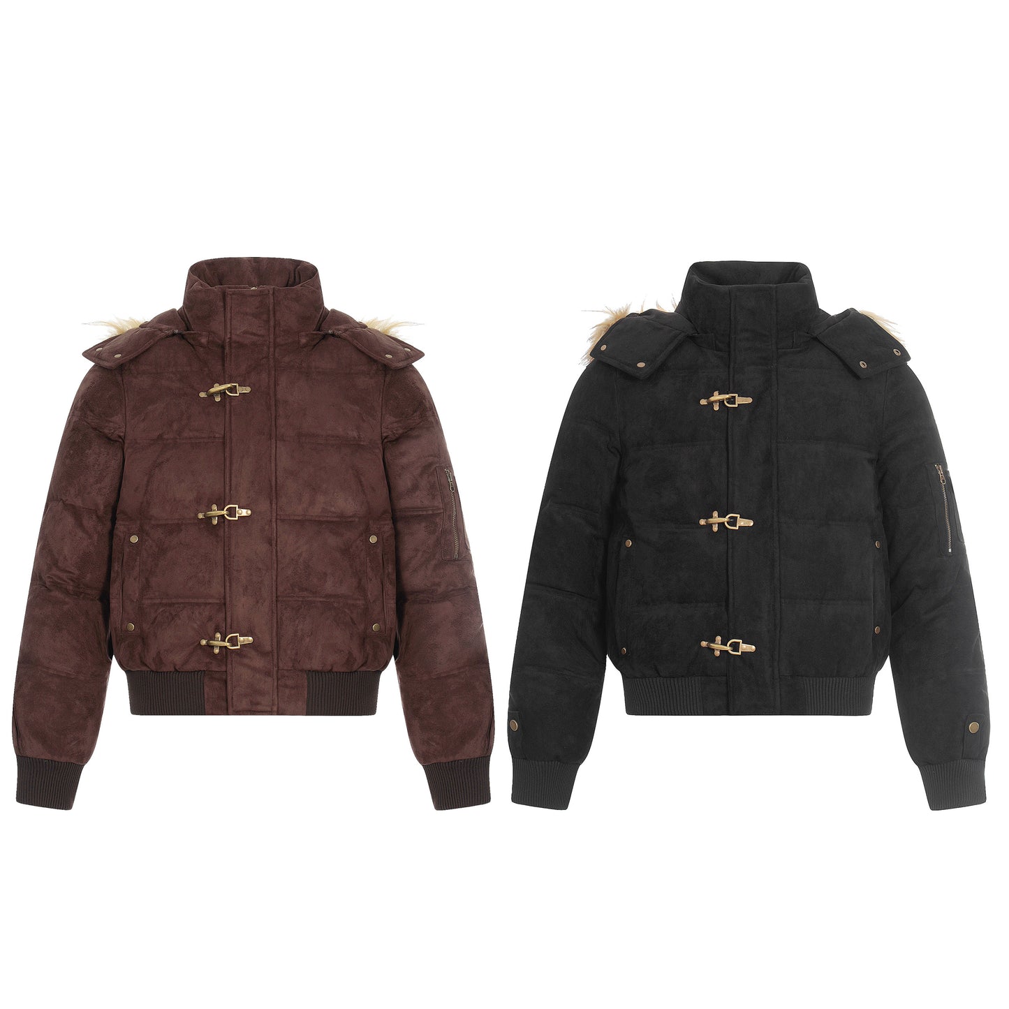 Alpine Buckle | Toggle-Front Faux Suede Puffer