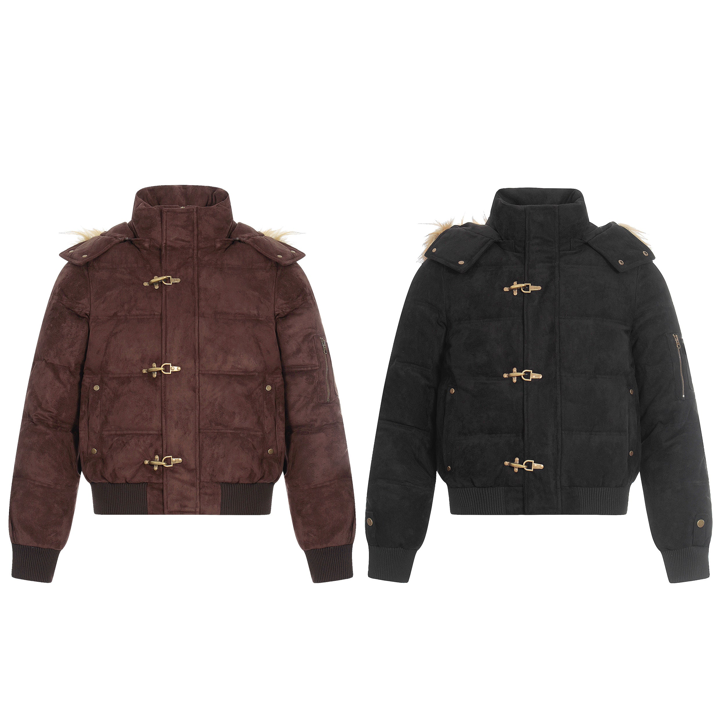 Alpine Buckle | Toggle-Front Faux Suede Puffer