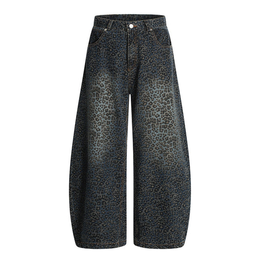 Leopard Print Barrel Jeans | Wide Leg High Rise Streetwear Denim - Santo 