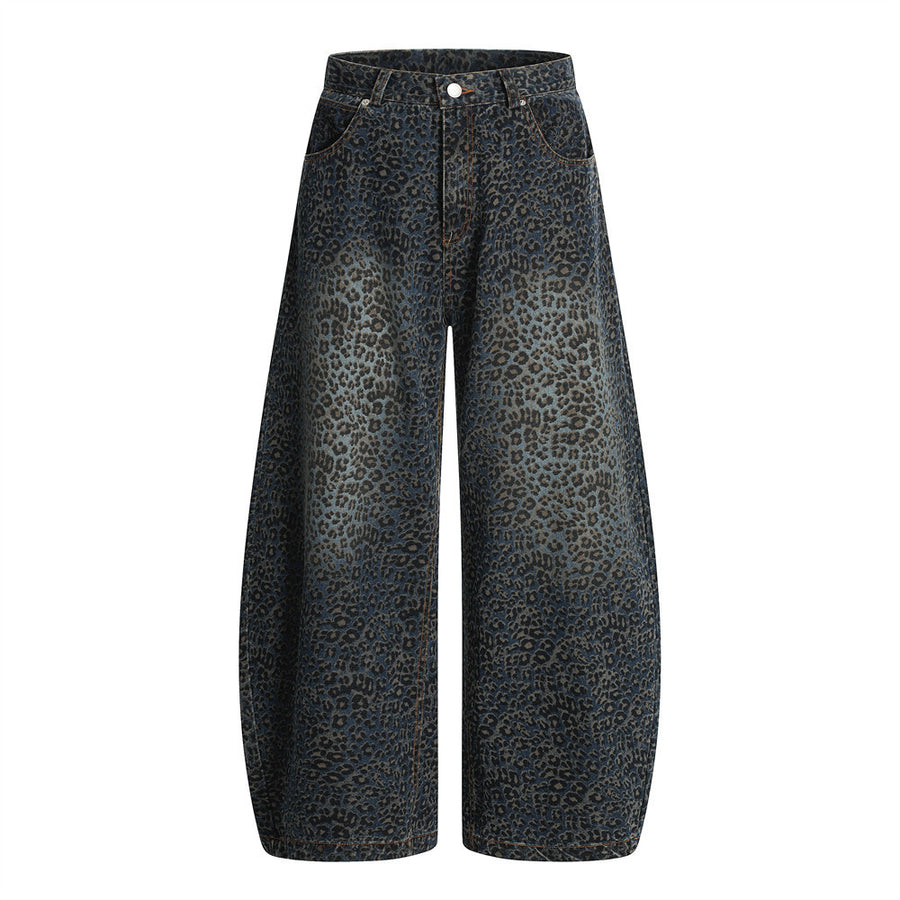 Leopard Print Barrel Jeans | Wide Leg High Rise Streetwear Denim