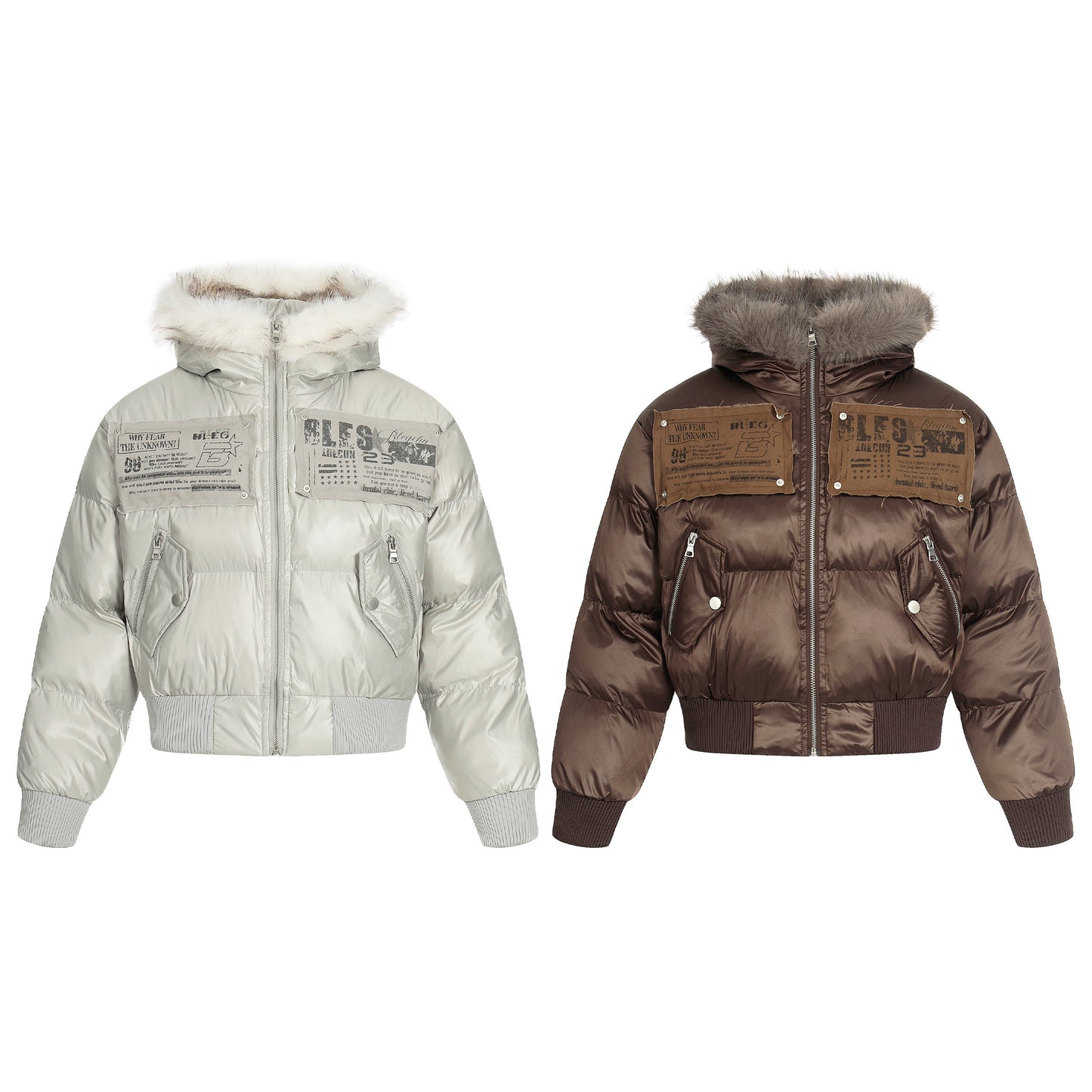 Frost Petal | Embroidered Satin Puffer Jacket