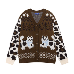 Snow Pup | Playful Pup Print Knit Cardigan