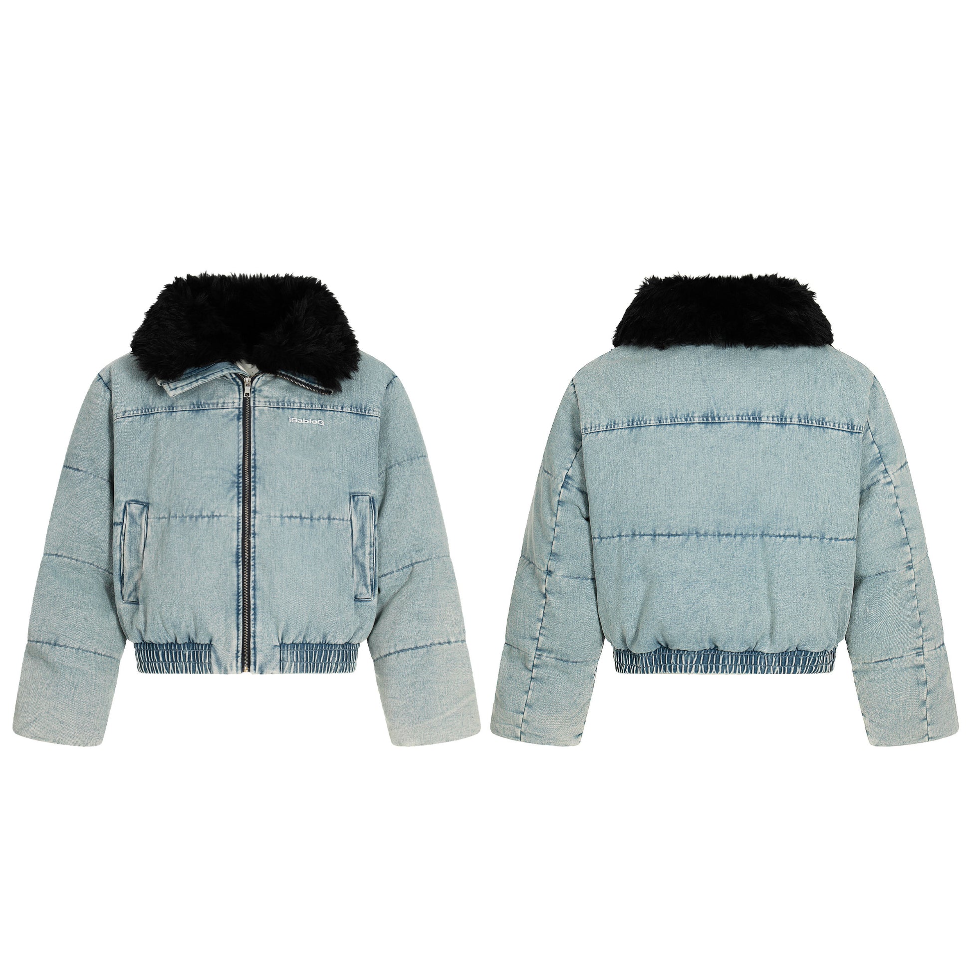 Denim Flare | Faux Fur Collar Bomber Jacket - Santo 
