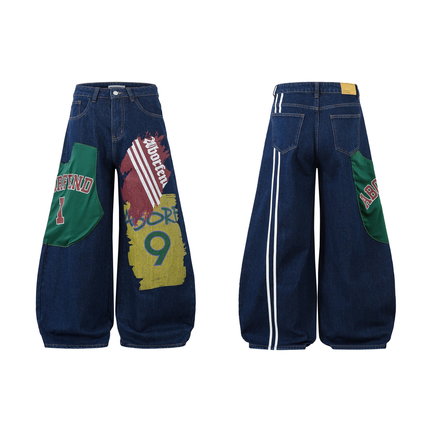 Retro High Street Style Trousers | Wide Leg Baggy Print Jeans - Santo 