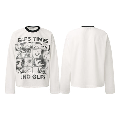 Letter Print Sweatshirt | Waffle Knit Long Sleeve Top - Santo 