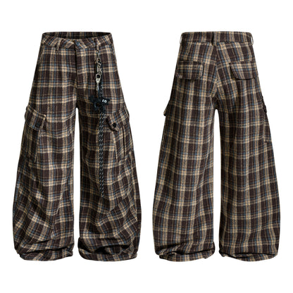 Plaid Flare | Wide-Leg Flannel Cargo Pants