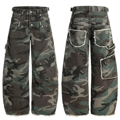 Phantom Camo | Layered Waist Baggy Cargo Pants