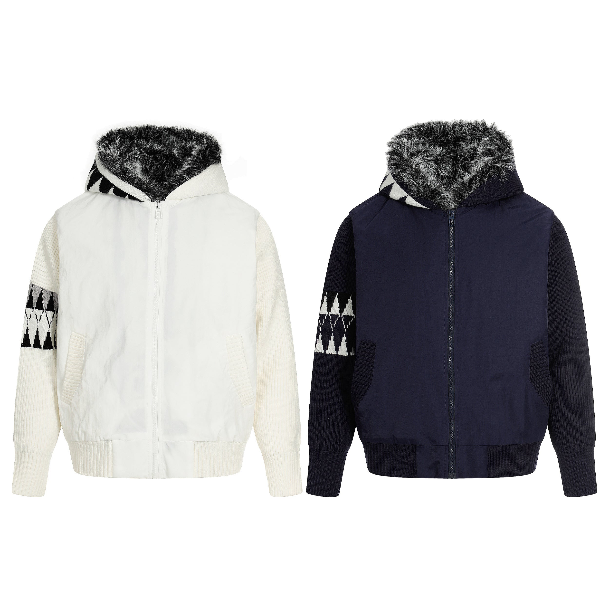 Knit Contrast | Fleece Hooded Jacket