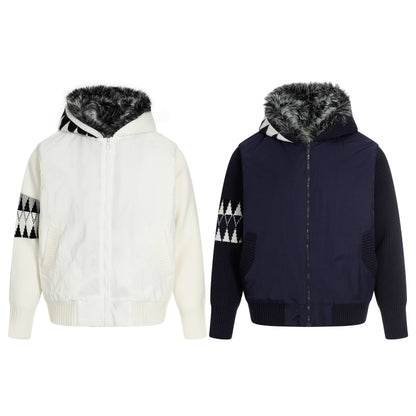 Knit Contrast | Fleece Hooded Jacket
