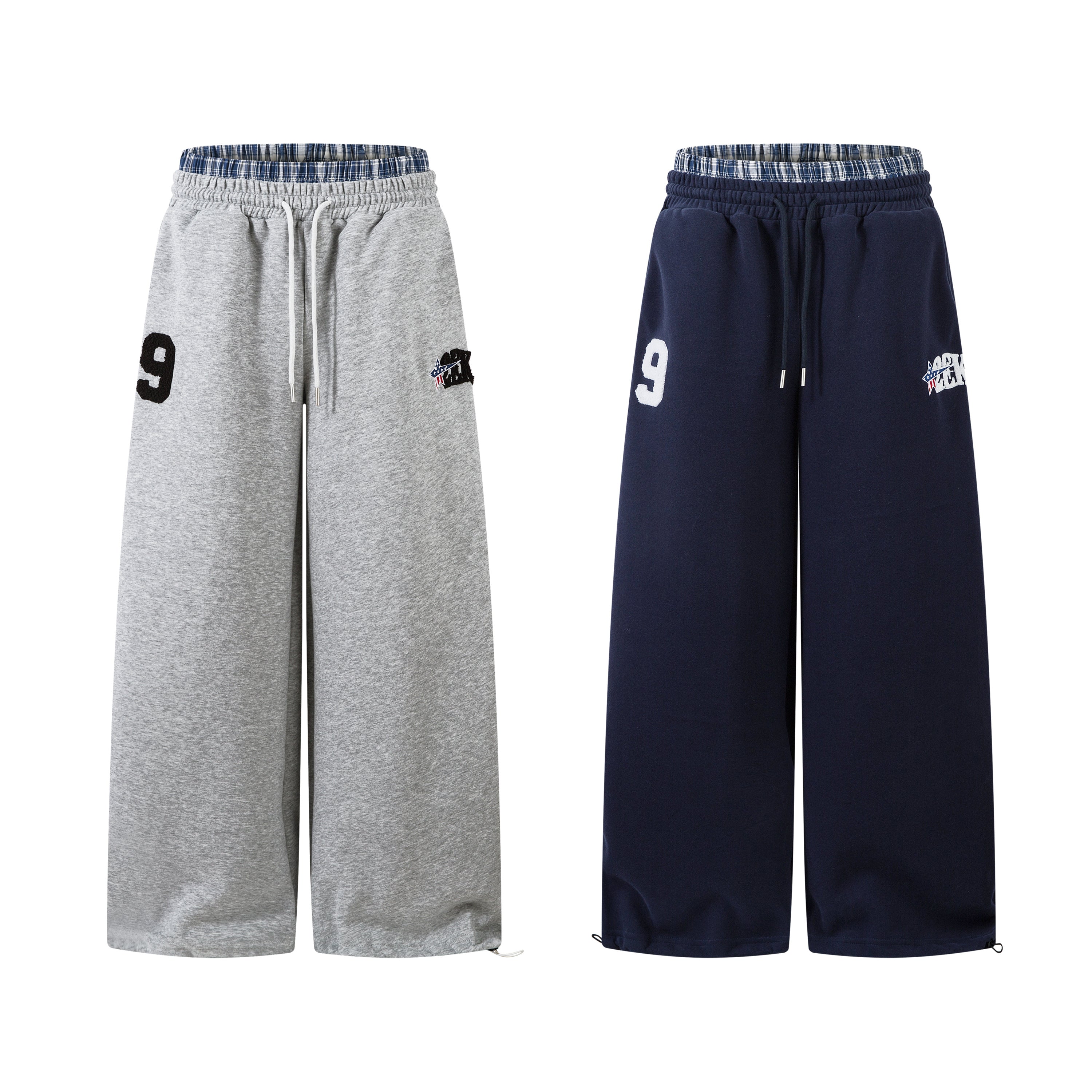 Patchwork Wide Leg Sweatpants | Grey Black Streetwear Trousers - Santo 