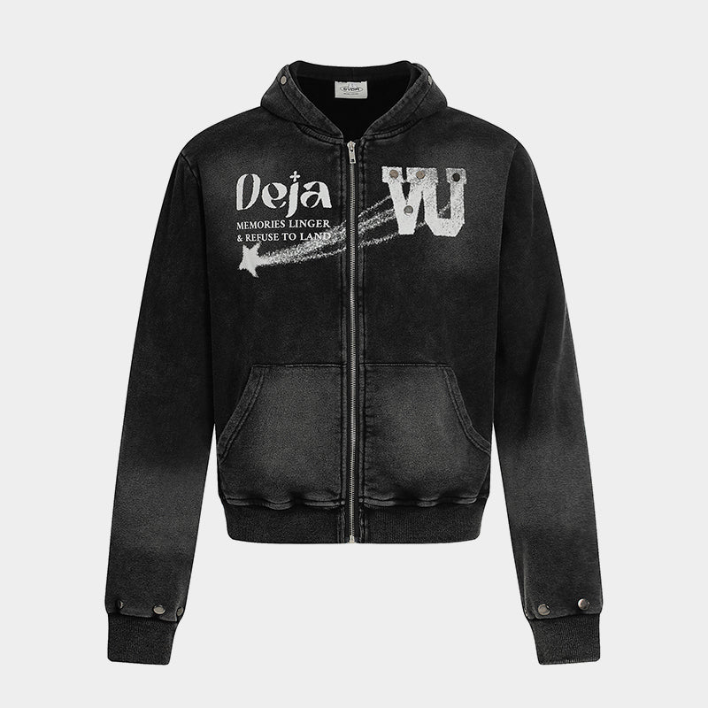 Washed Gradient | Black Zip Up Hoodie - Santo 