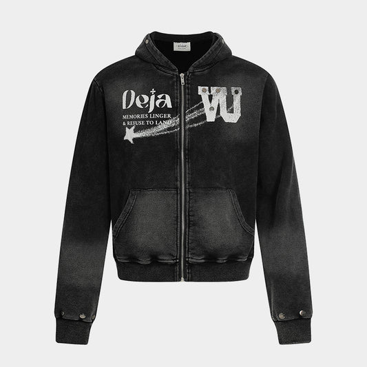 Washed Gradient | Black Zip Up Hoodie - Santo 