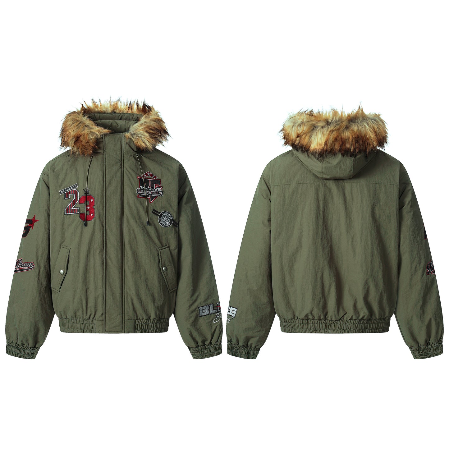 Patch Embroidered | Fur Hooded Jacket