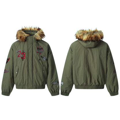 Patch Embroidered | Fur Hooded Jacket