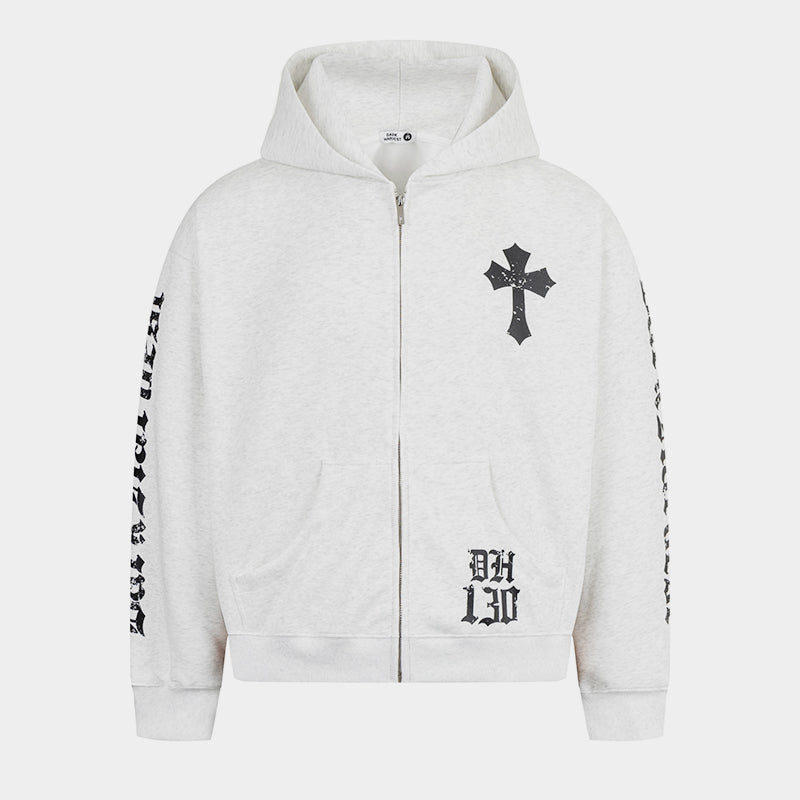 Gothic Cross Print | Zip Up Hoodie - Santo 
