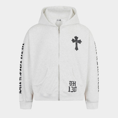 Gothic Cross Print | Zip Up Hoodie - Santo 