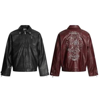 Retro Motorcycle Streetwear Coat | Embroidered Leather Jacket - Santo 