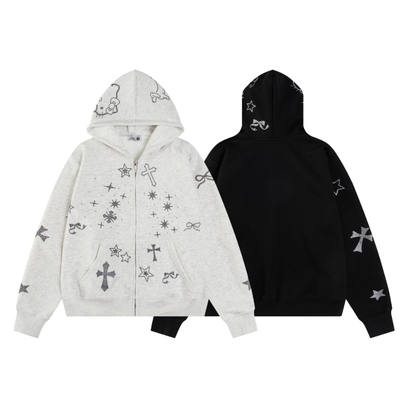 Rhinestone Cross Star | Zip-Up Hoodie