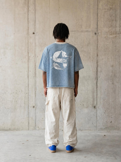 Unisex Vintage Wash Boxy Raw Hem Denim T-Shirt