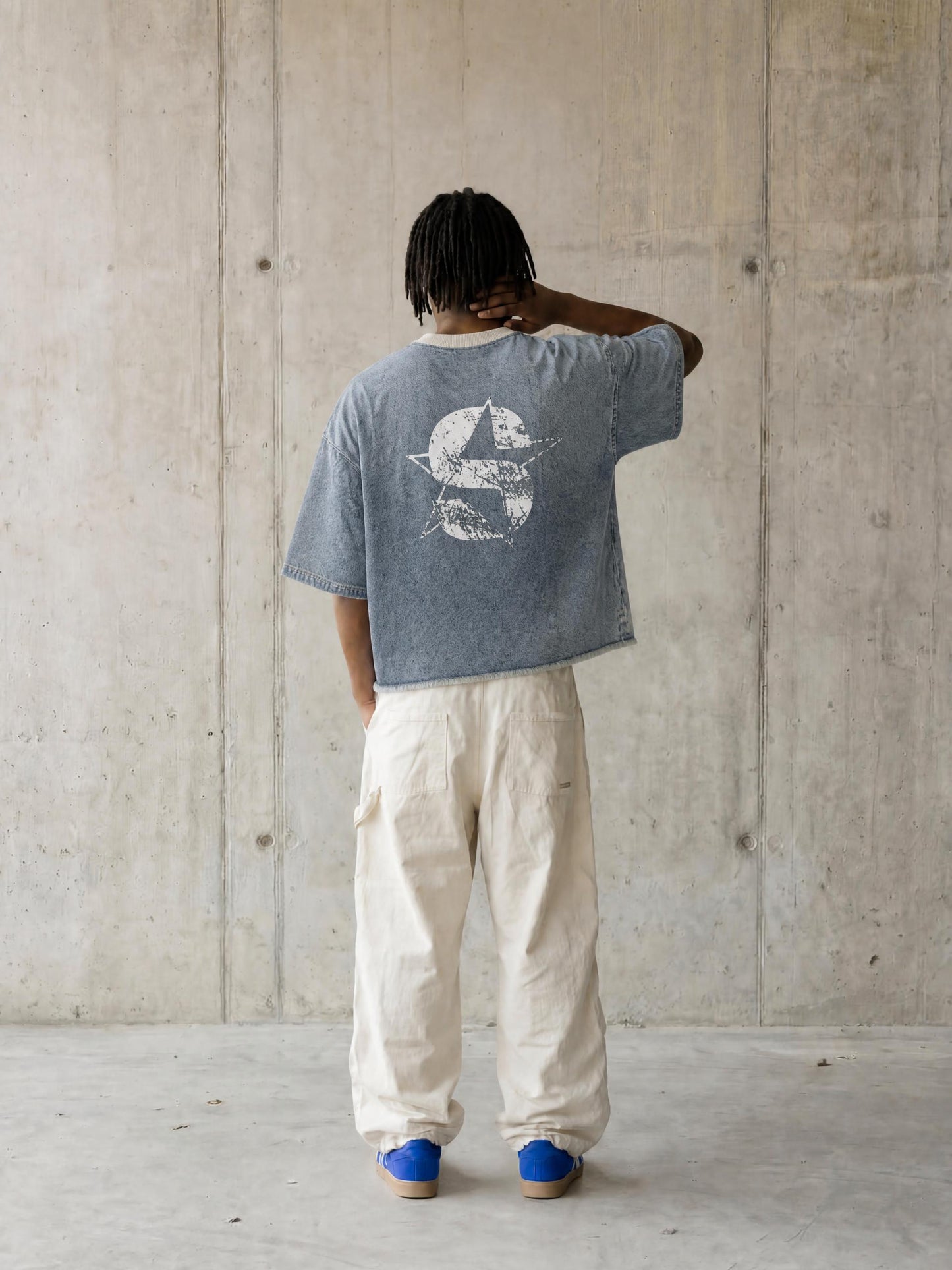 Unisex Vintage Wash Boxy Raw Hem Denim T-Shirt