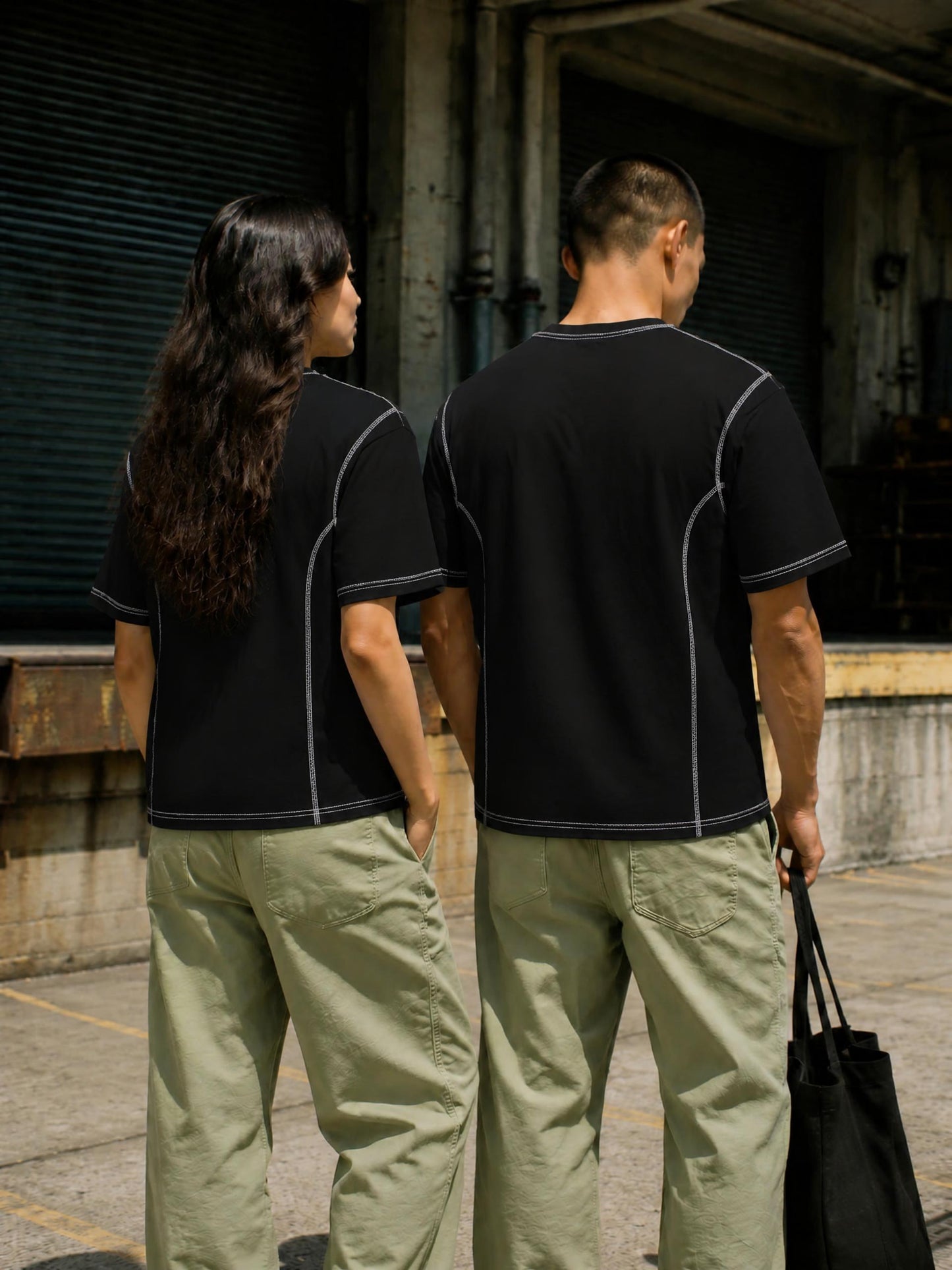 Streetwear Contrast-Stitched Cotton T-Shirt