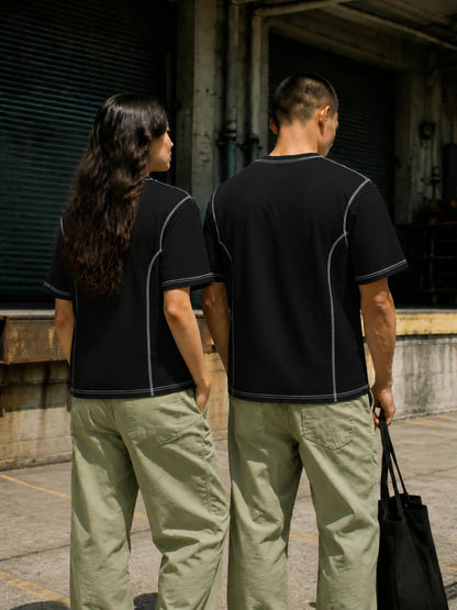 Streetwear Contrast-Stitched Cotton T-Shirt