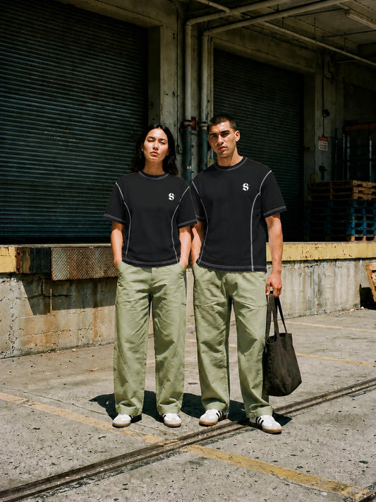 Streetwear Contrast-Stitched Cotton T-Shirt