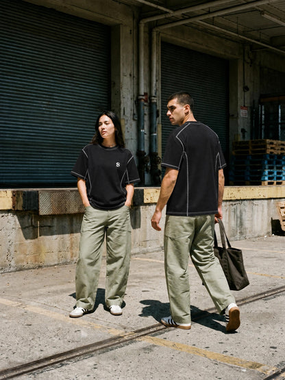 Streetwear Contrast-Stitched Cotton T-Shirt