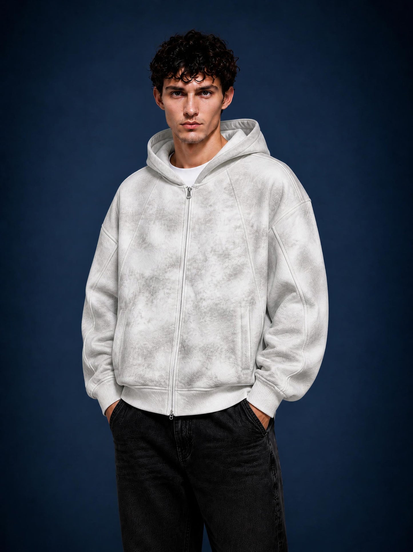 Dirty Washed Zip-Up Fleece Hoodie