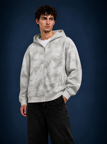 Dirty Washed Zip-Up Fleece Hoodie