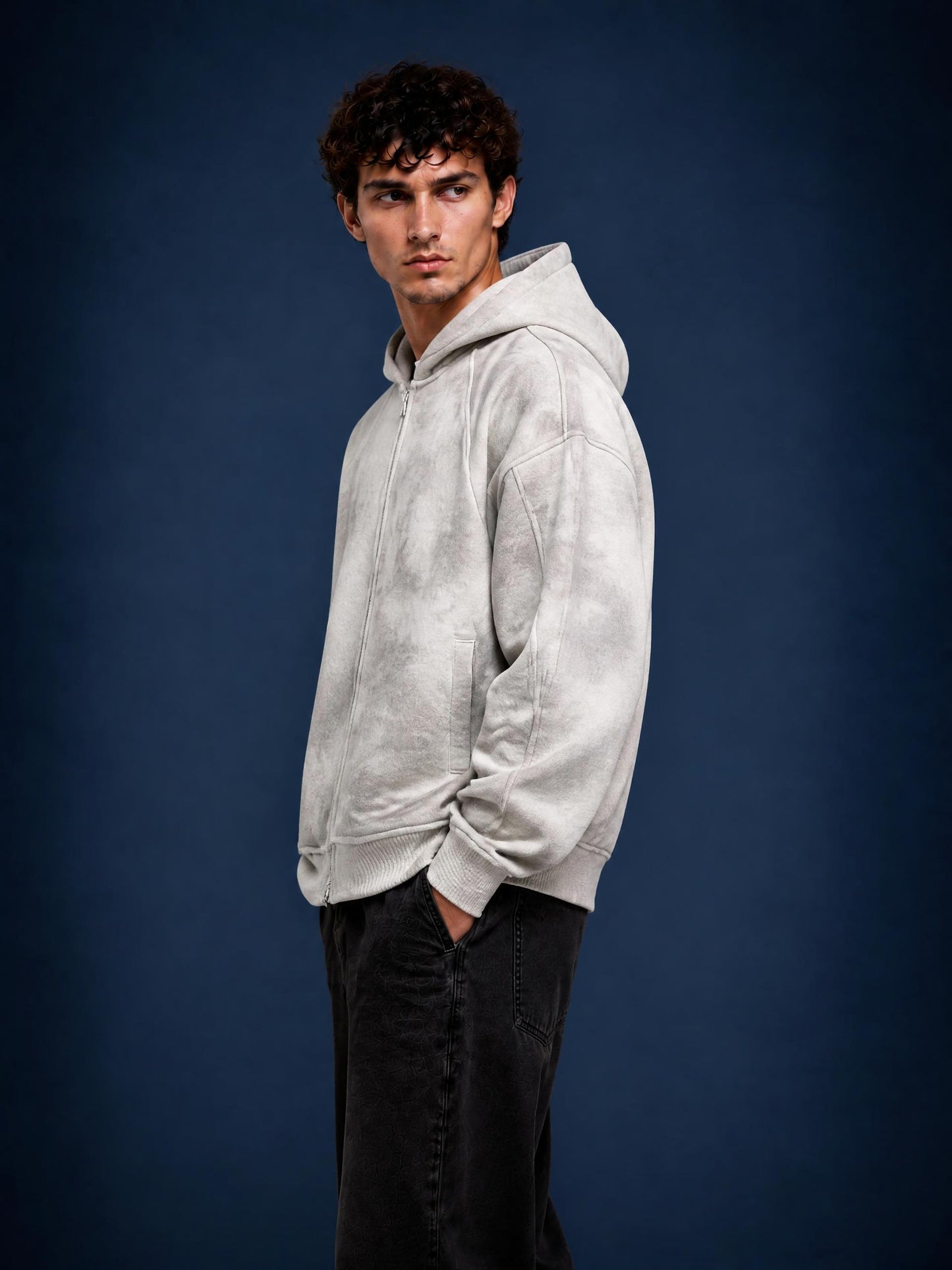 Dirty Washed Zip-Up Fleece Hoodie