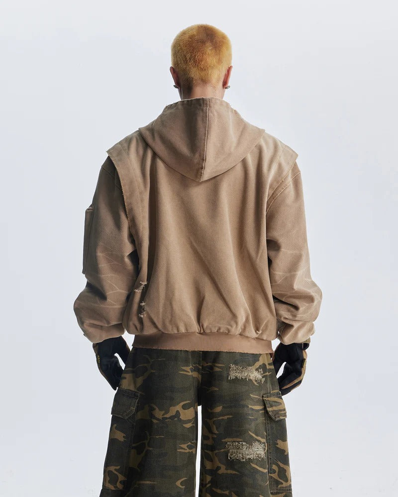 Distressed Washed Streetwear | Retro Patchwork Hoodie - Santo 