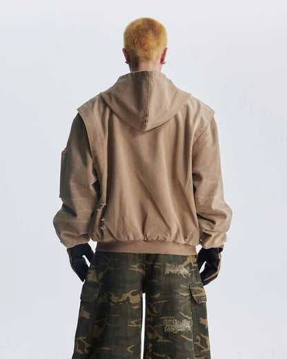 Distressed Washed Streetwear | Retro Patchwork Hoodie - Santo 