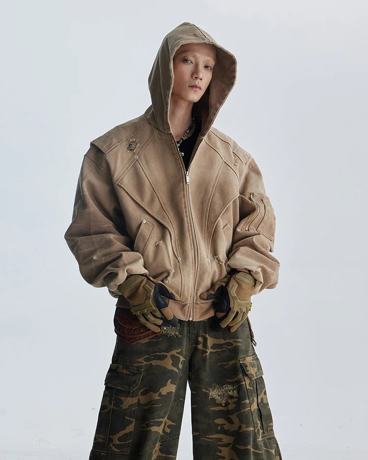 Distressed Washed Streetwear | Retro Patchwork Hoodie - Santo 