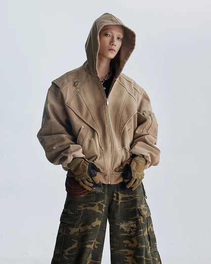 Distressed Washed Streetwear | Retro Patchwork Hoodie - Santo 