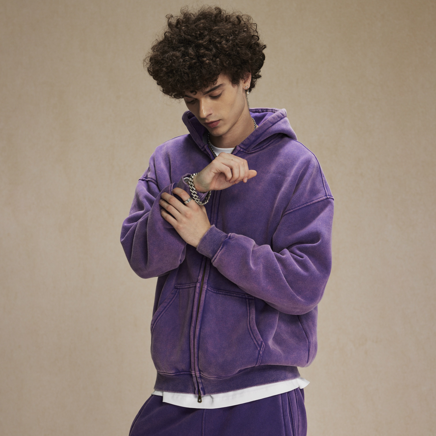 Retro Essence | Washed Oversized Zip-Up Hoodie - Santo 