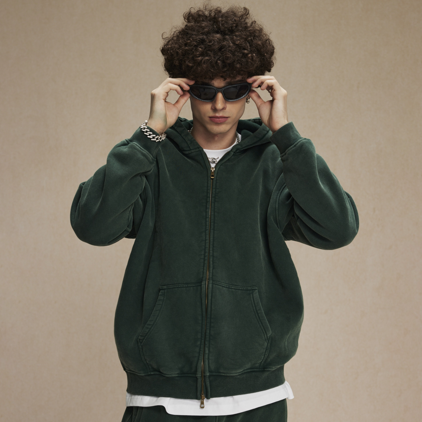 Retro Essence | Washed Oversized Zip-Up Hoodie - Santo 