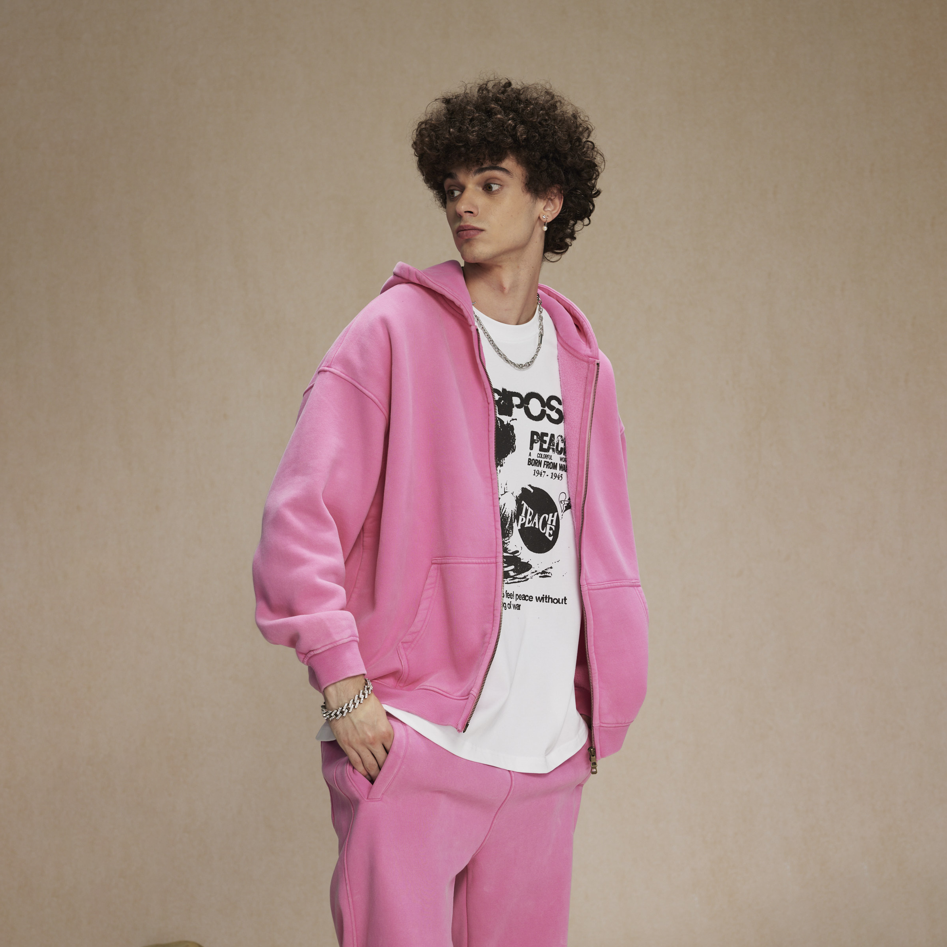 Retro Essence | Washed Oversized Zip-Up Hoodie - Santo 