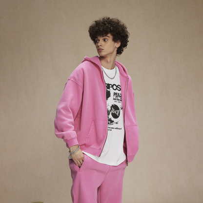 Retro Essence | Washed Oversized Zip-Up Hoodie - Santo 