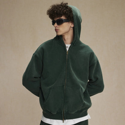 Retro Essence | Washed Oversized Zip-Up Hoodie