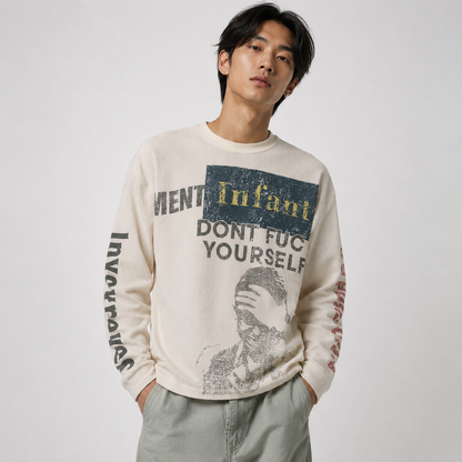 Graphic Print Crewneck | Waffle Knit Sweatshirt
