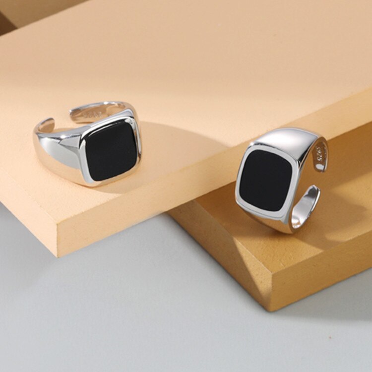 Hip Hop Ring Accessories Unisex Black Square Ring Gothic Vintage Woman Man Punk Jewelry Fashion Party Gifts - Santo 