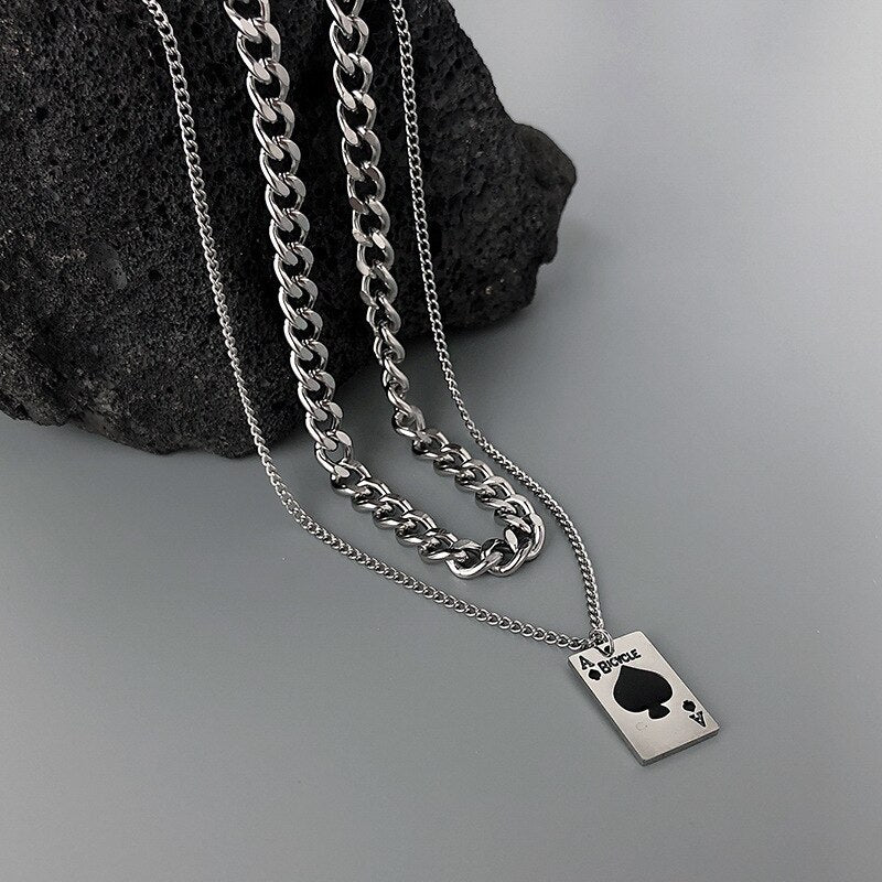 Punk Necklaces Jewelry Woman Man Unisex Spades A Drop Necklace Gothic Hip Hop Vintage Accessories Fashion Gift - Santo 