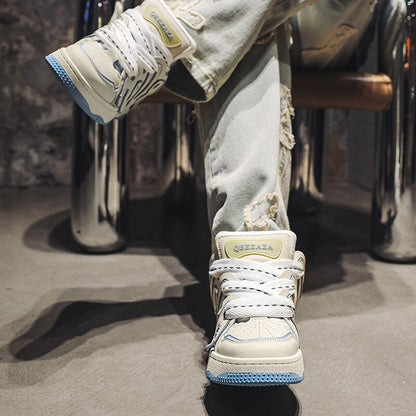 Casual Sneakers For Men And Women With Unique Letter Design Breathable And Retro-Style Blue And White Colors - Santo 